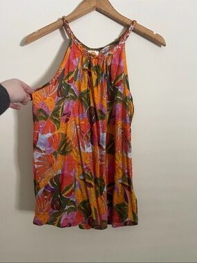 C&C California Tropical Halter Tank Top - Orange & Pink